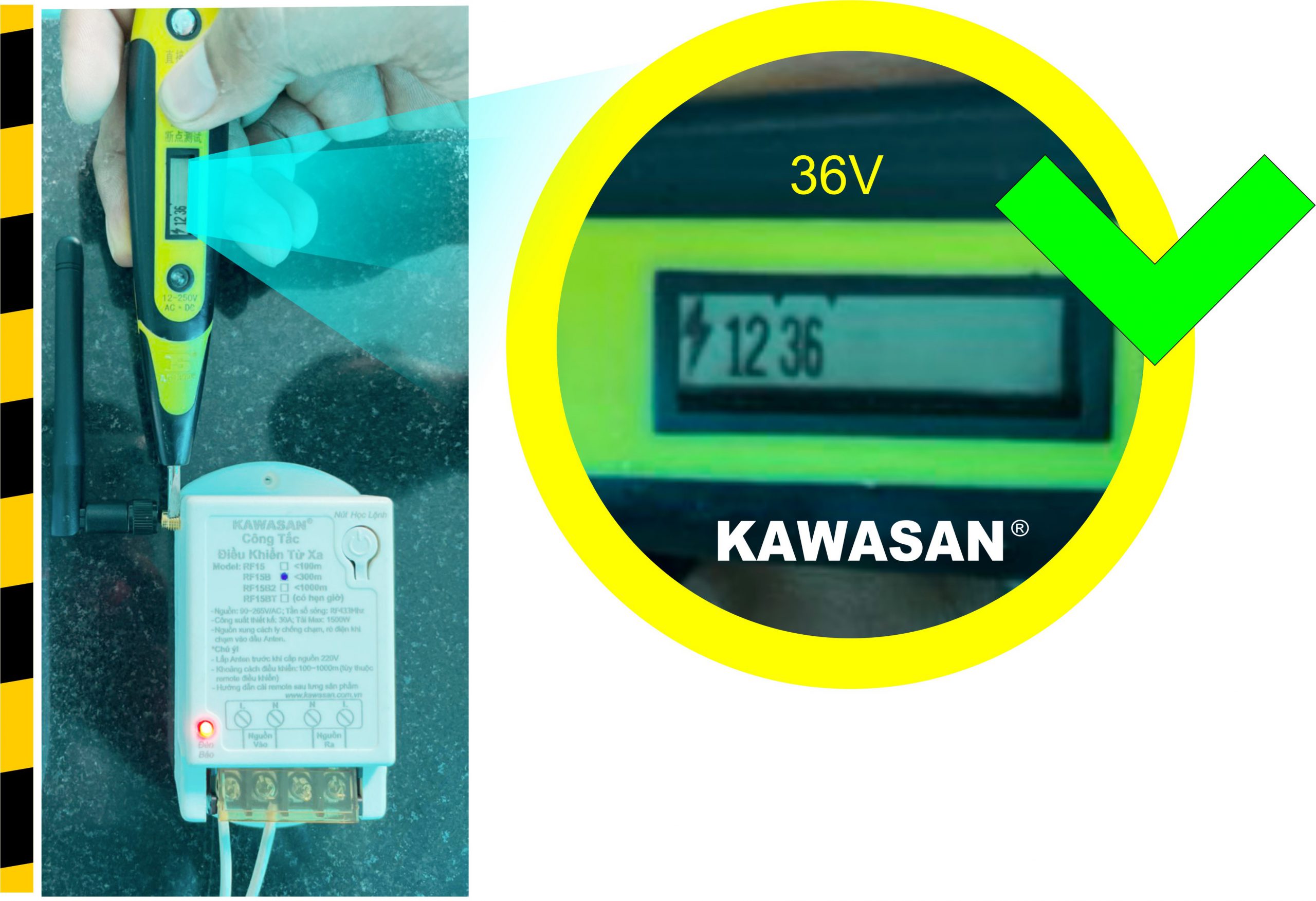 Công tắc điều khiển từ xa RF15B KAWASAN điện áp thấp chỉ 36V