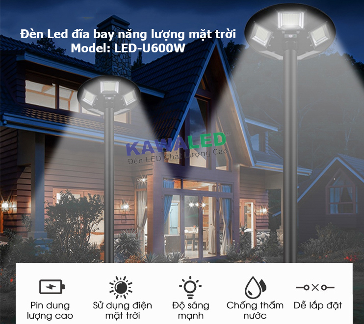 Đèn Led đĩa bay năng lượng mặt trời LED-U600W